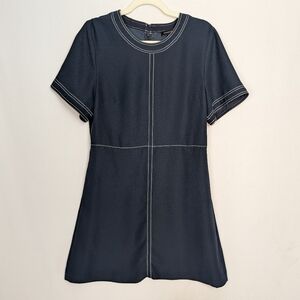 Banana Republic Navy Contrast Stitch Dress Size 12 Short Sleeve A-Line Career